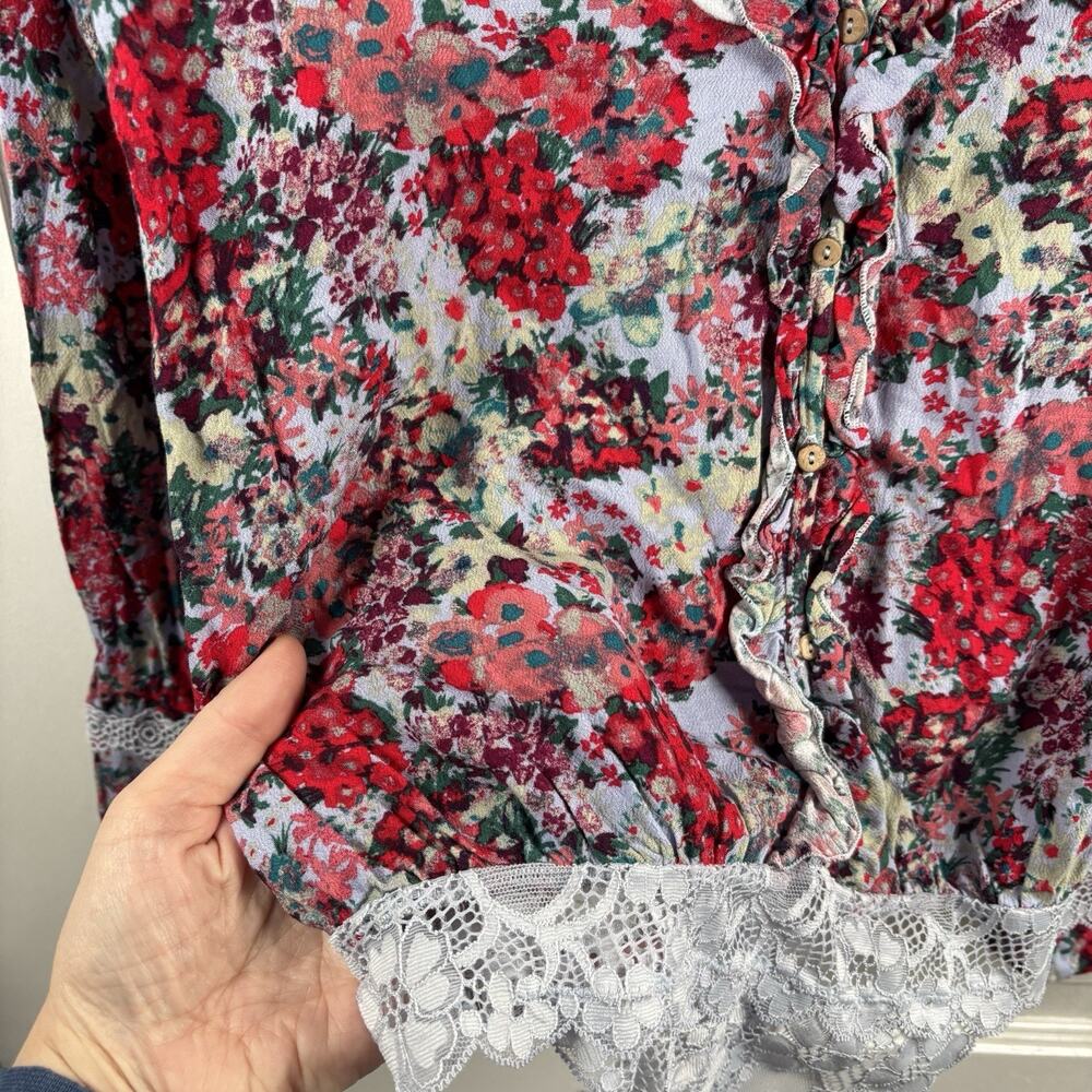 Free People Heat‎ Wave Bodysuit Rose Garden Floral Size M Long bell sleeve - Picture 3 of 5